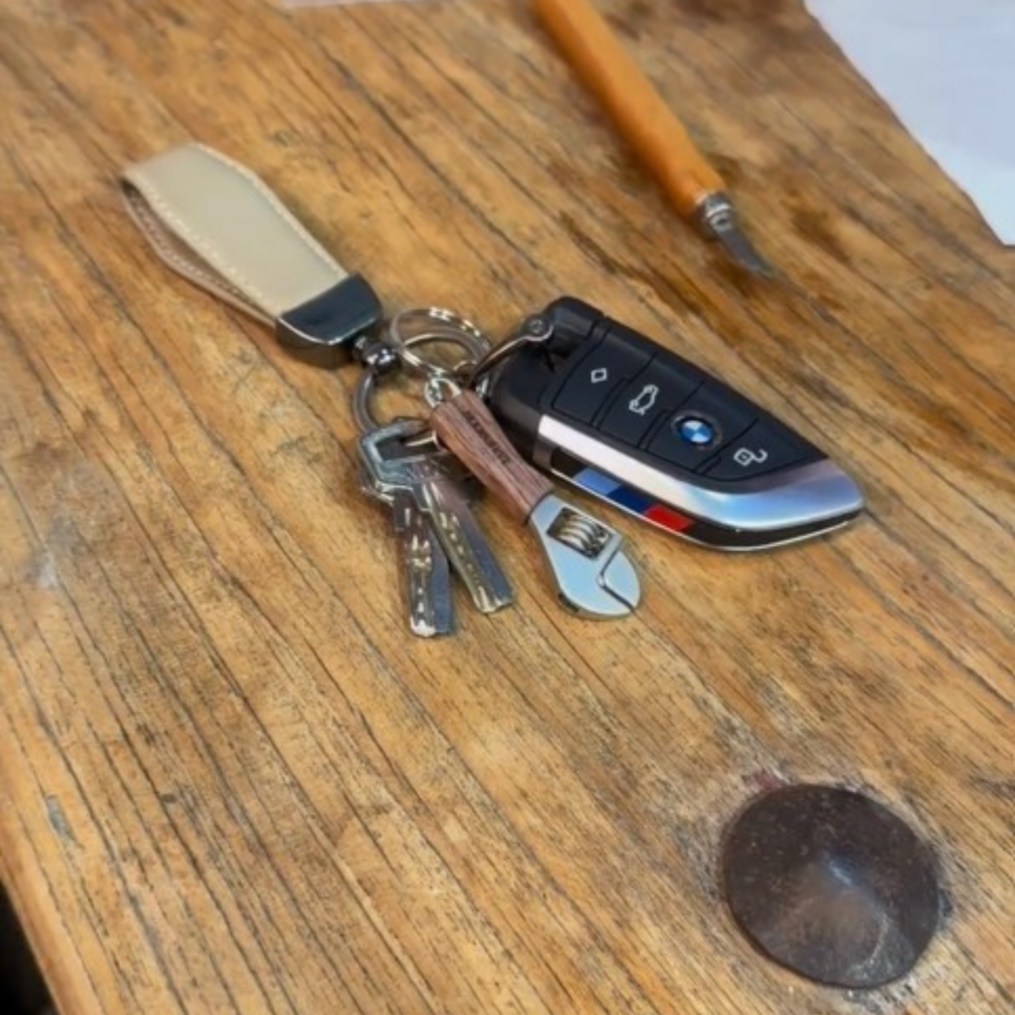Handmade Wooden Miniature Wrench Keychain | Quirky Desk Accessory