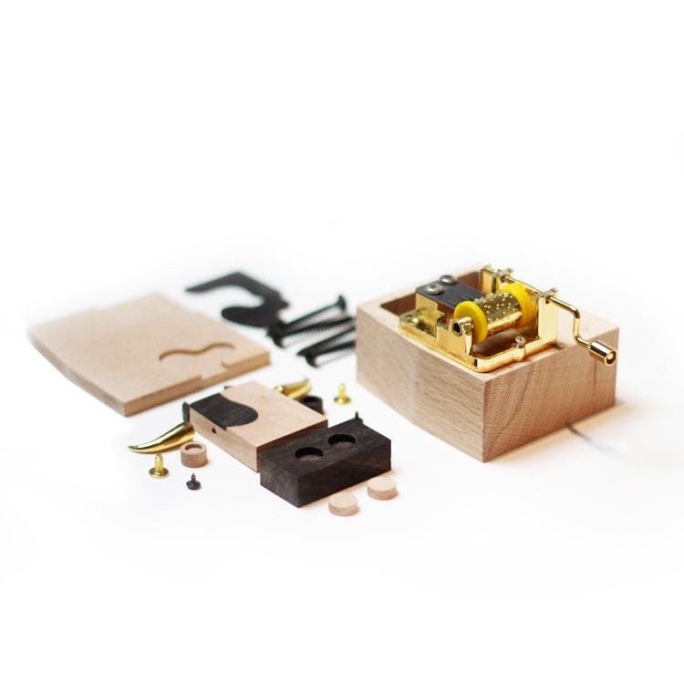 Hand Crank Cow Shaped Wooden Music Box | Kawai Gift For Baby Shower