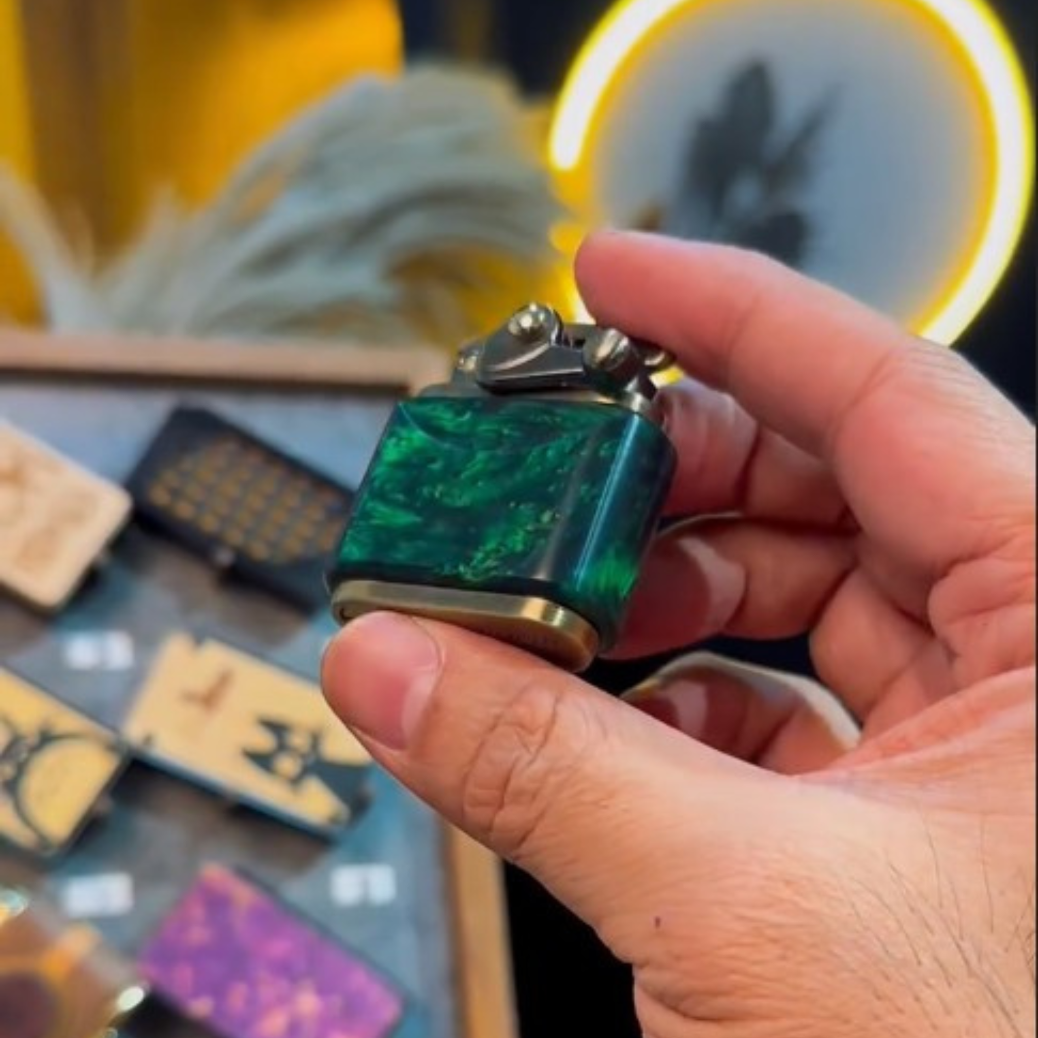 Handcrafted Wooden Lighter in Lake Green