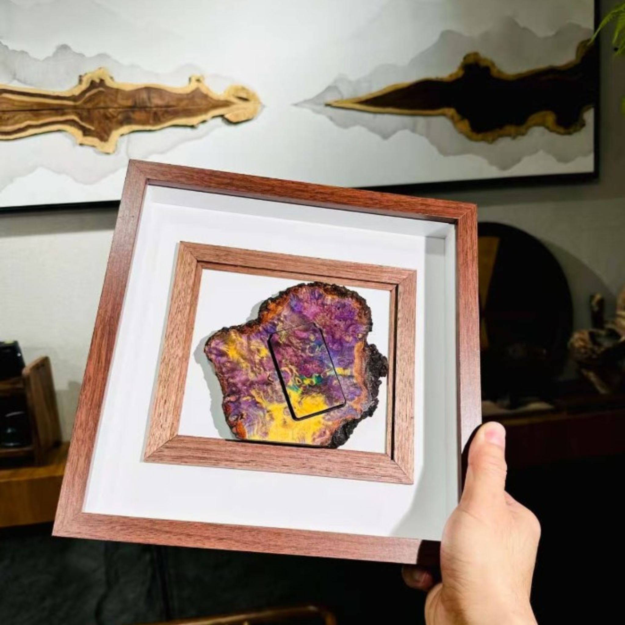 Handmade Wooden Painting With Built-in Lighter