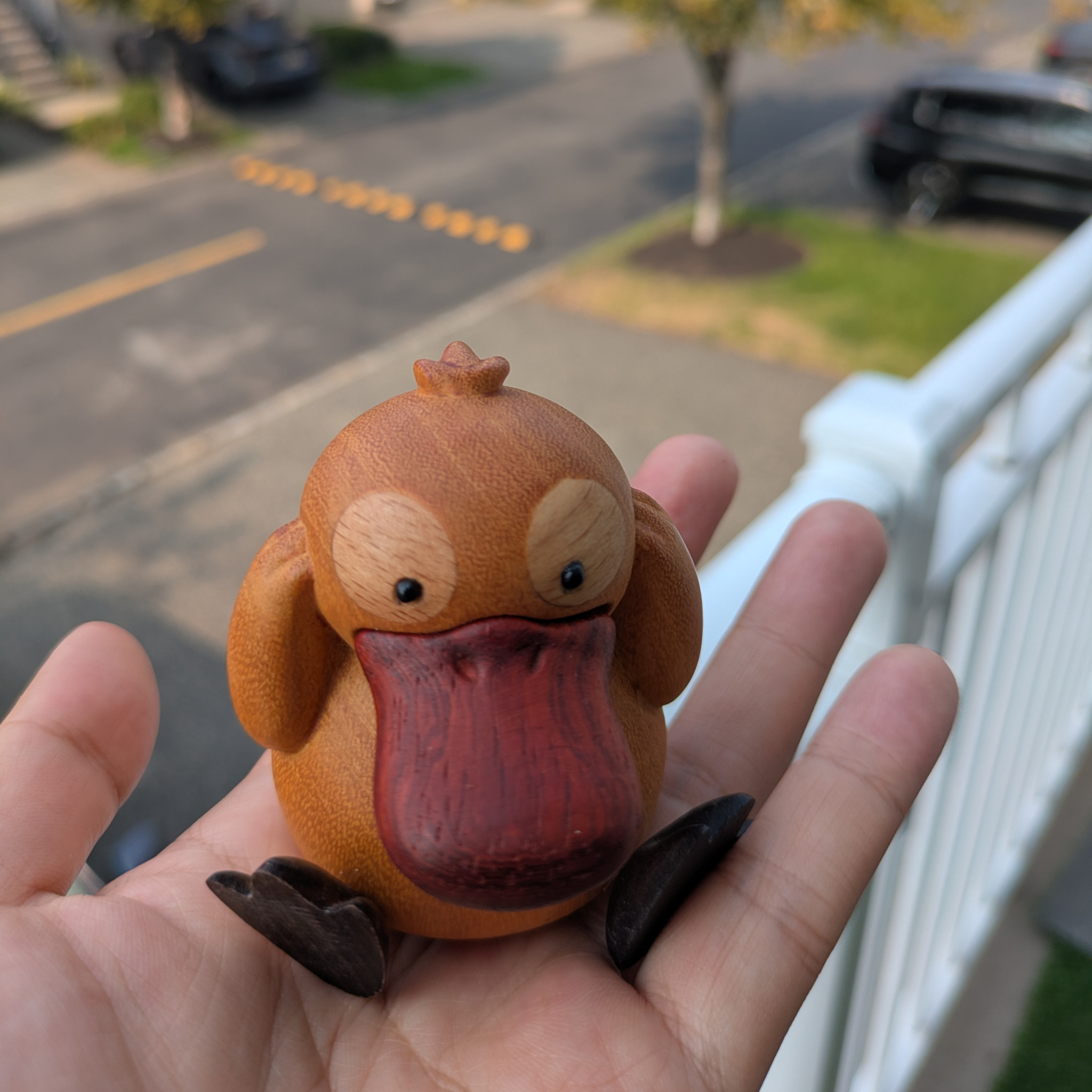 Handmade Wooden Yellow Psyduck Figurine