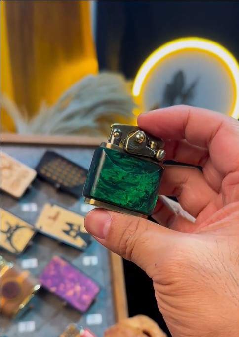 Handcrafted Wooden Lighter in Lake Green