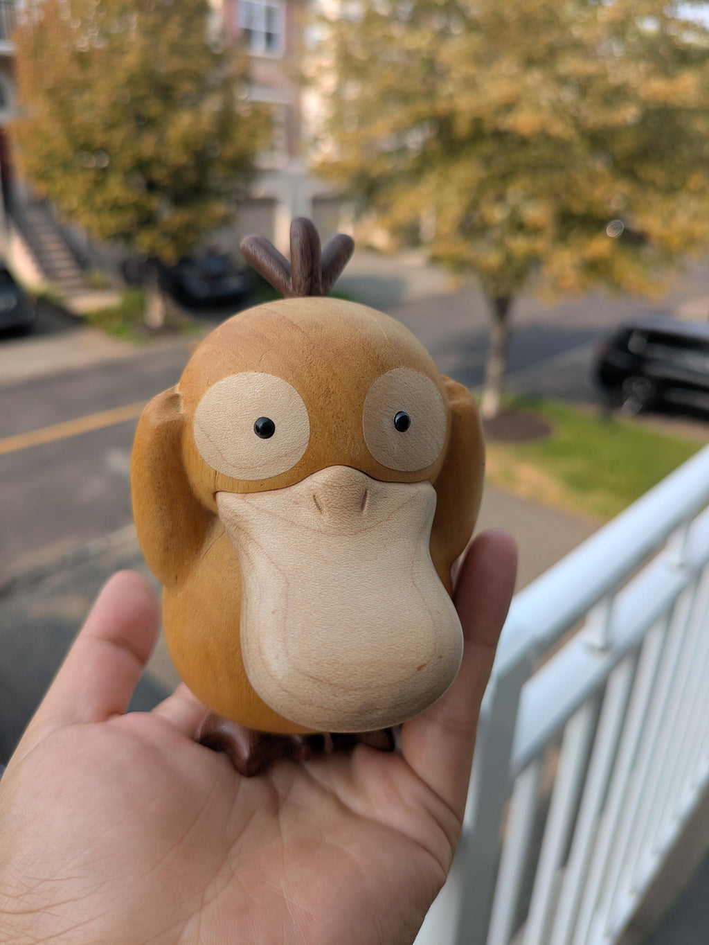 Handmade Wooden Yellow Psykick Duck Figurine