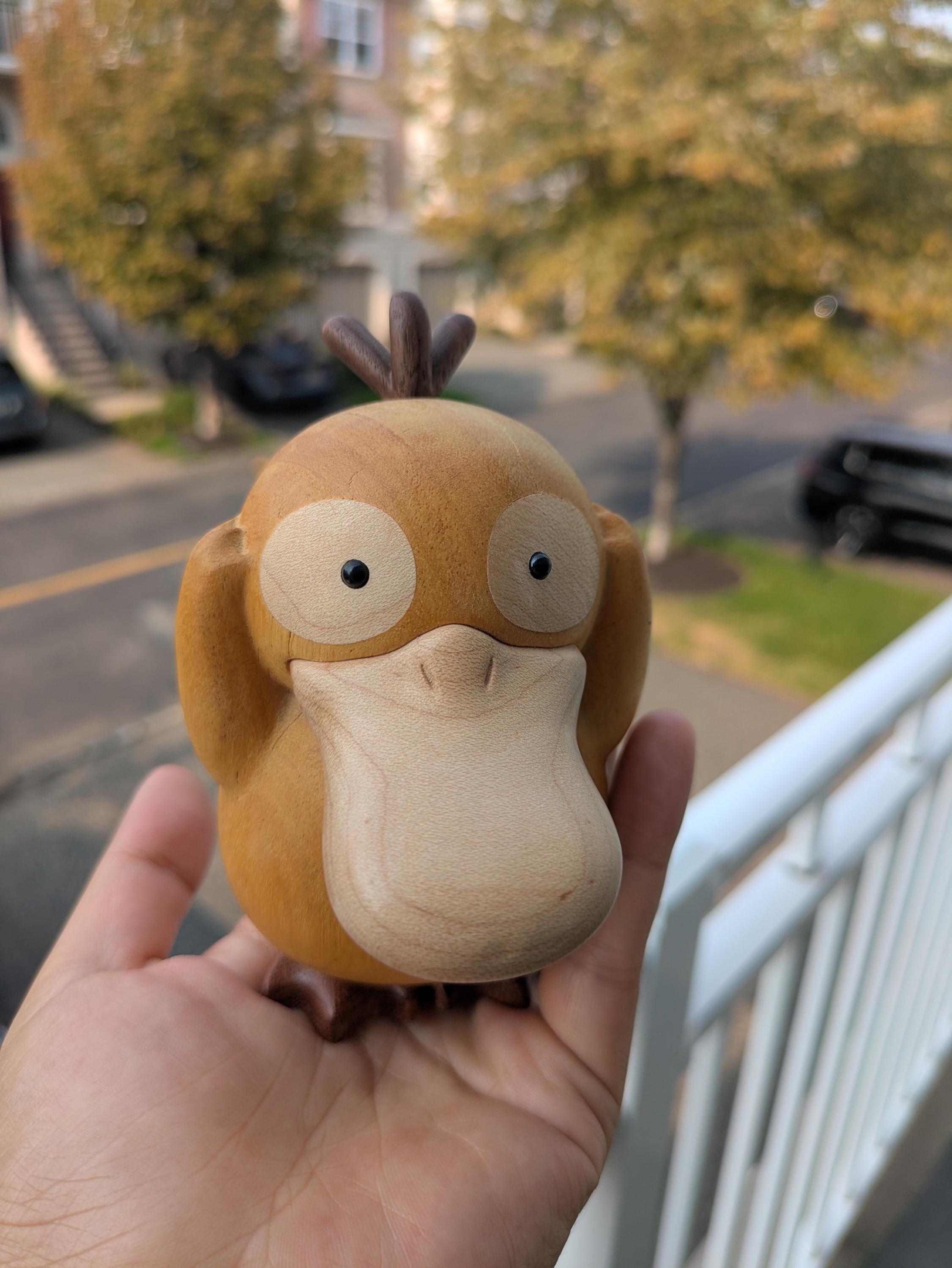 Handmade Wooden Yellow Psykick Duck Figurine
