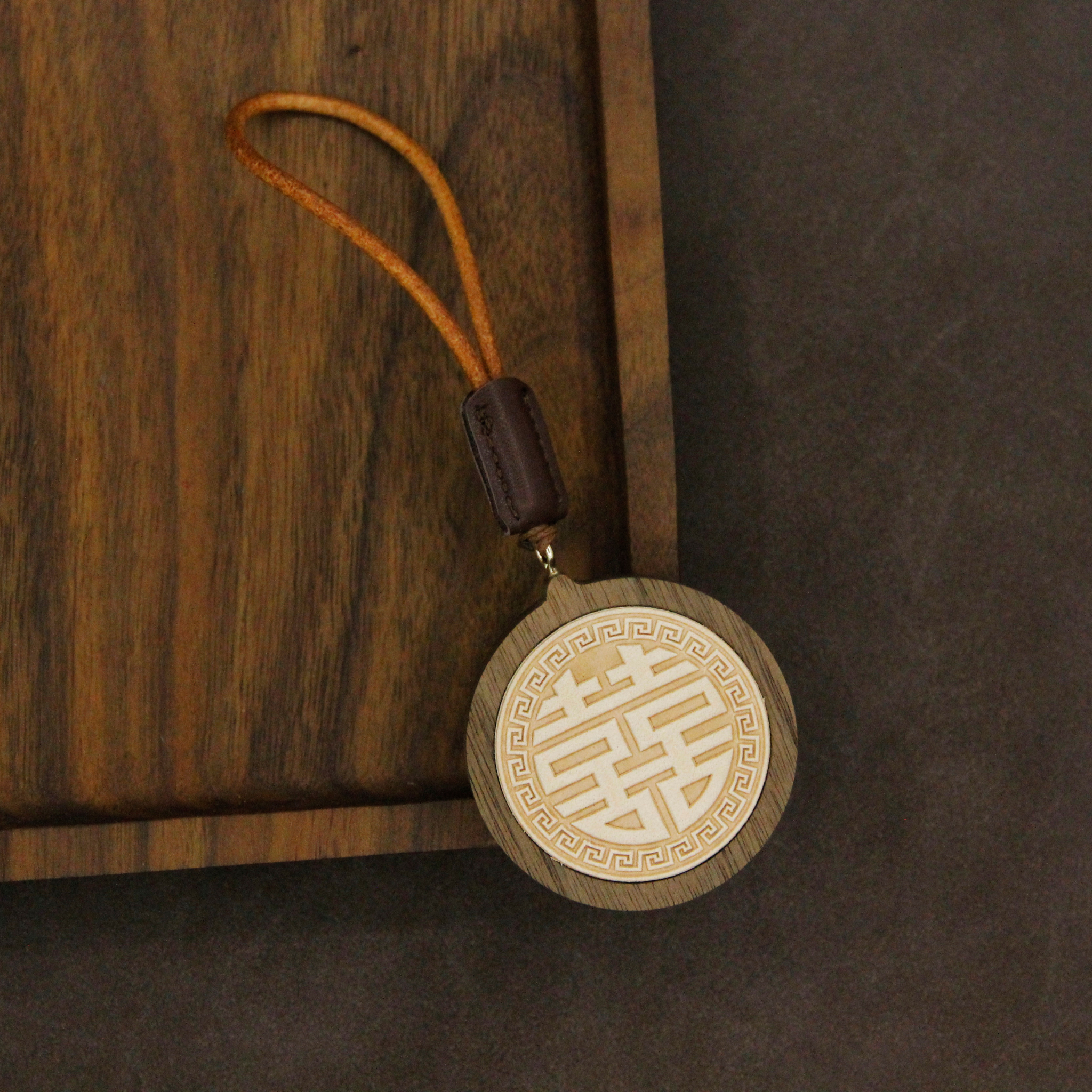 Handmade Wooden Double Happiness 喜喜 Round Ornament | Cultural Gift