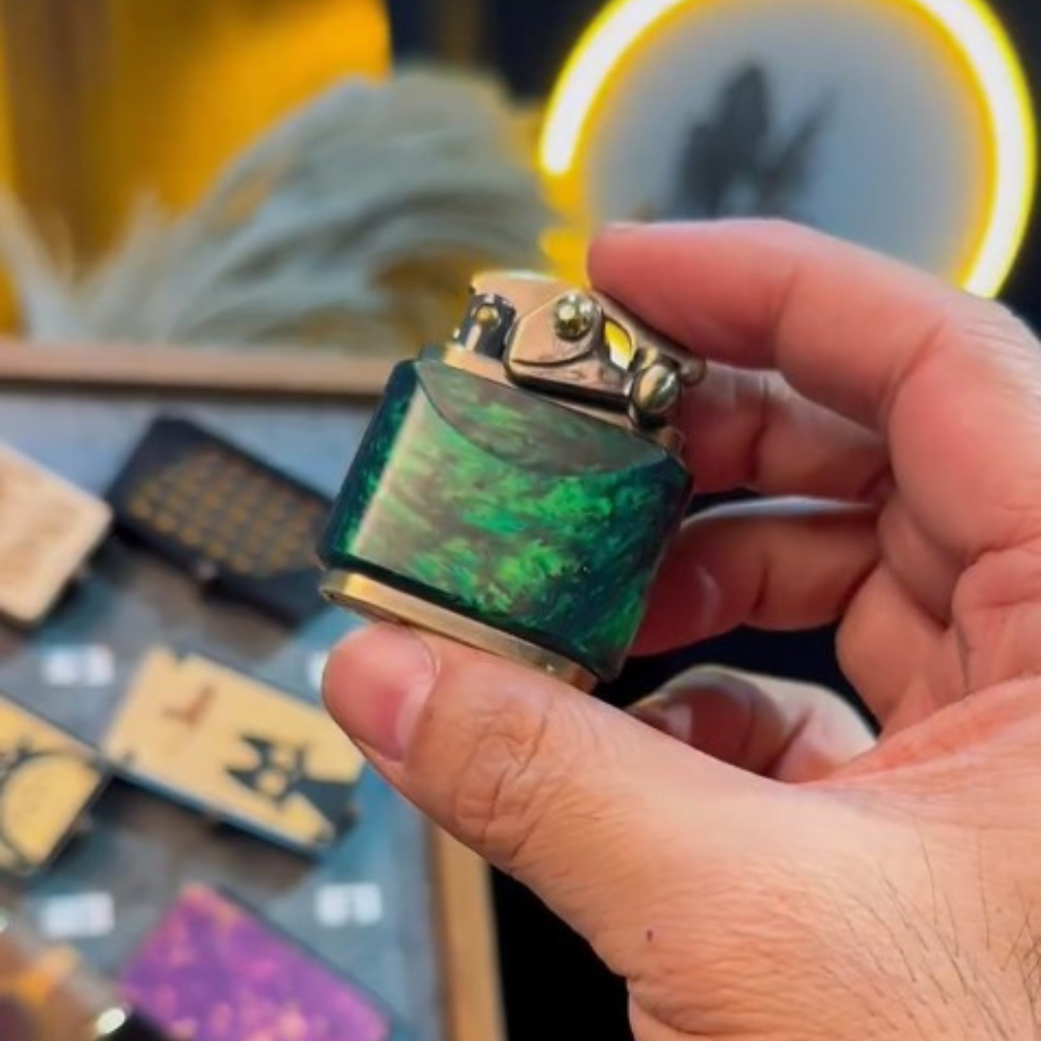 Handcrafted Wooden Lighter in Lake Green