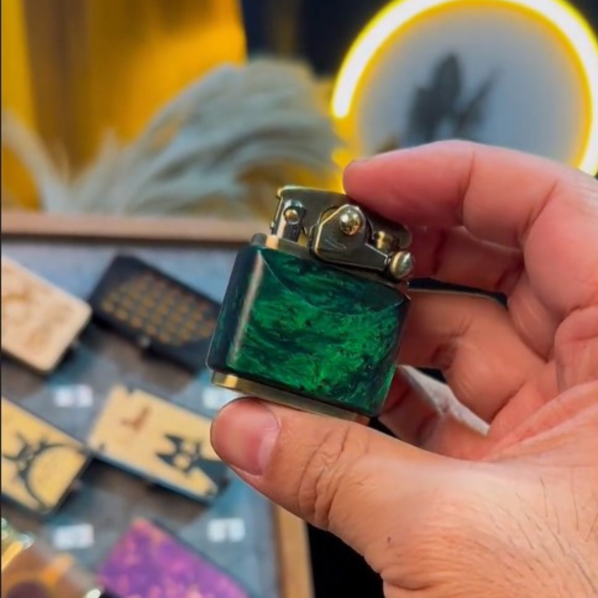 Handcrafted Wooden Lighter in Lake Green