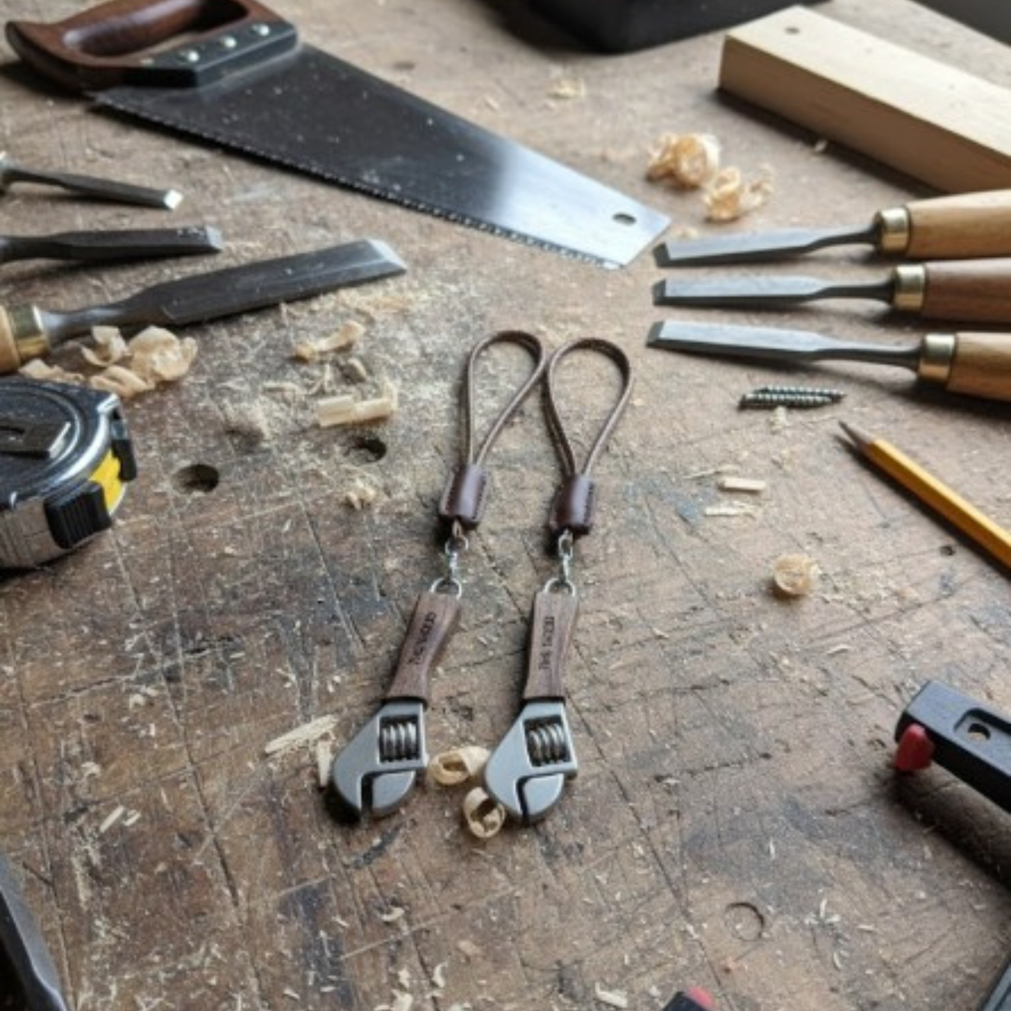 Handmade Wooden Miniature Wrench Keychain | Quirky Desk Accessory
