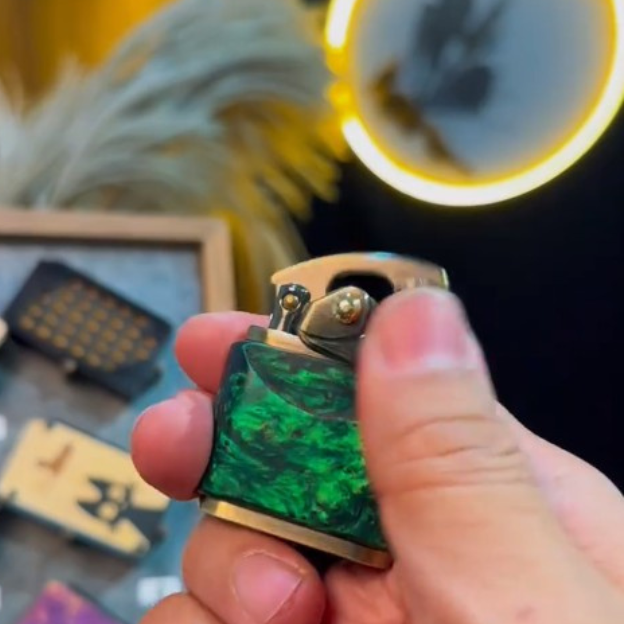 Handcrafted Wooden Lighter in Lake Green