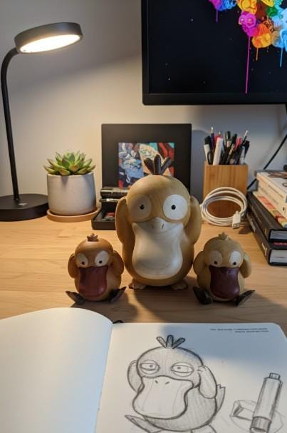 Handmade Wooden Yellow Psykick Duck Figurine