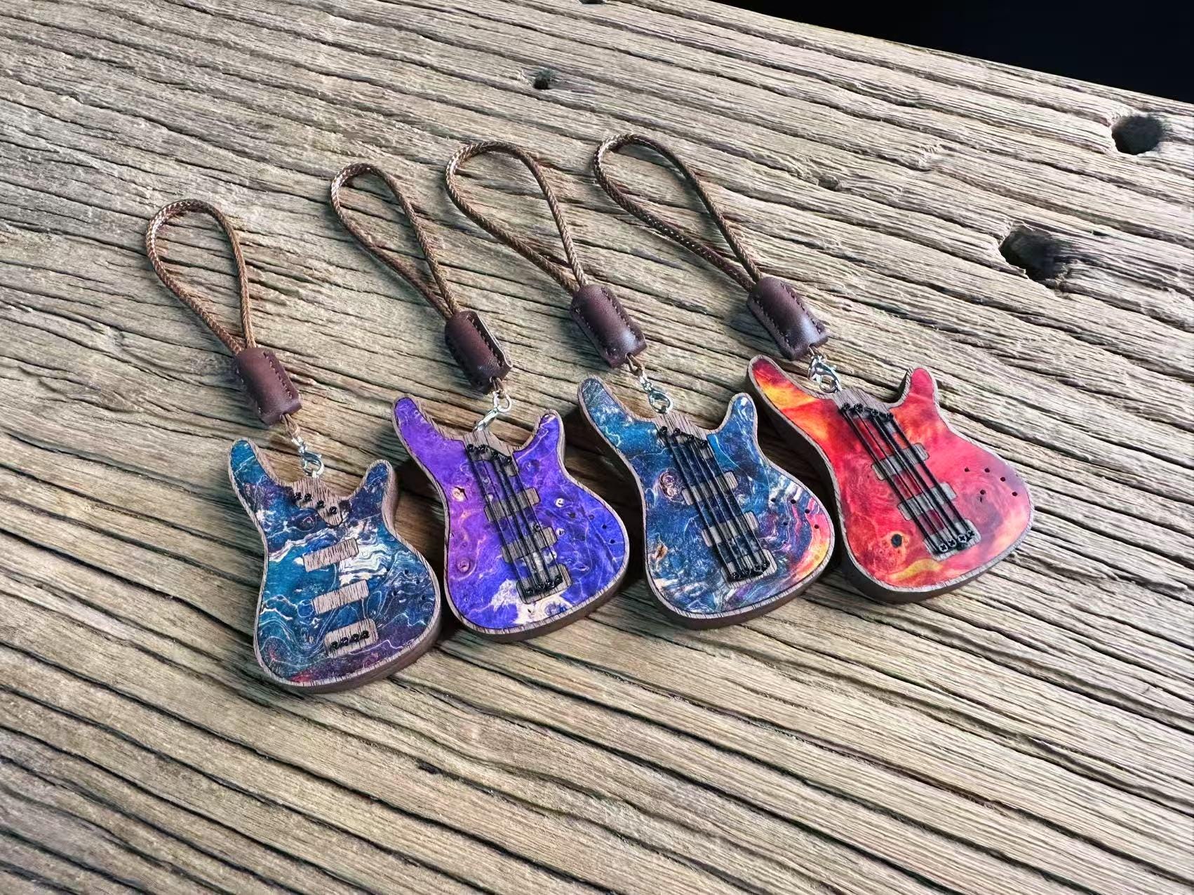 Handmade Wooden Mini Colorful Bass Keychain | Gift For Music Lover
