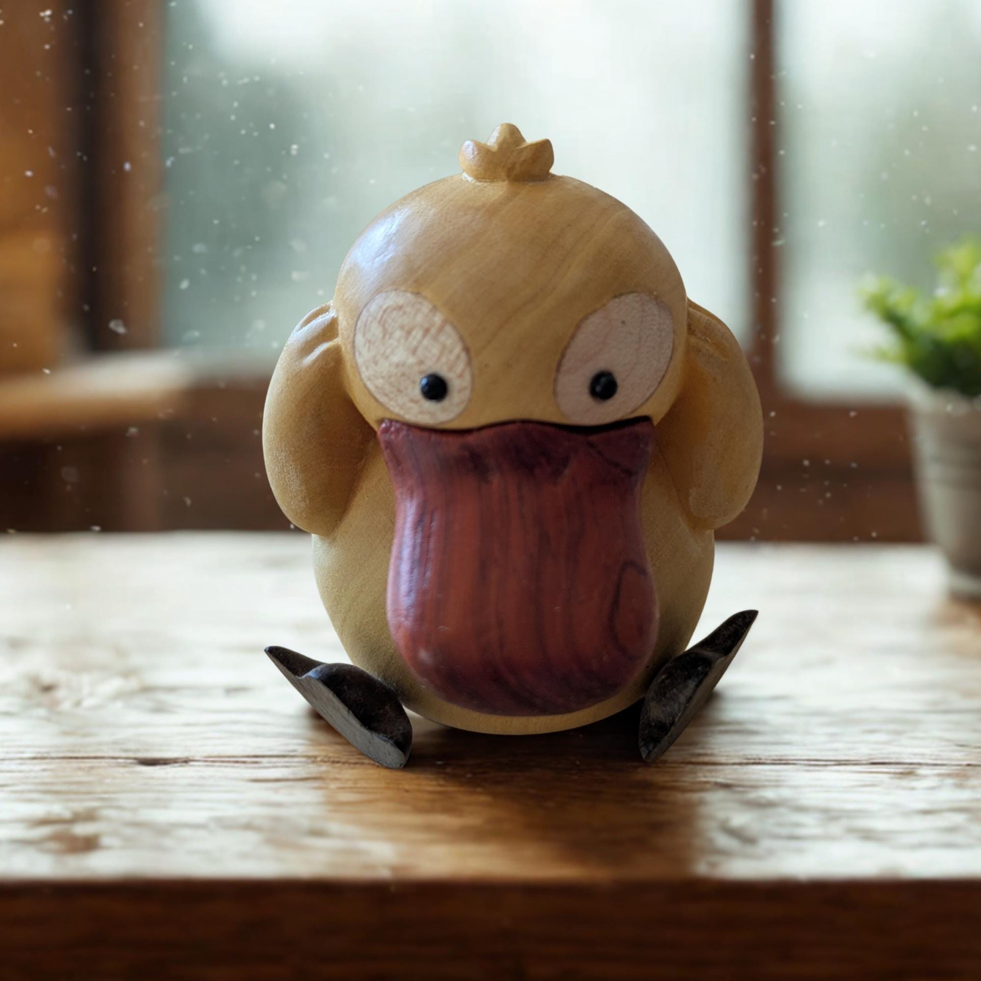 Handmade Wooden Yellow Psykick Duck Figurine
