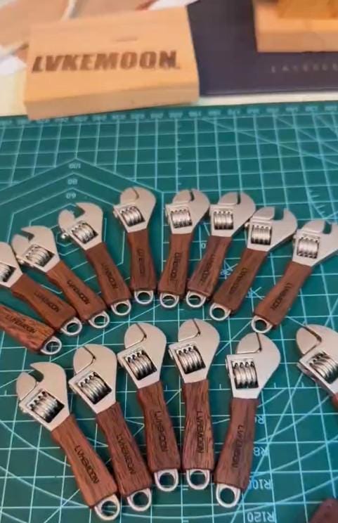 Handmade Wooden Miniature Wrench Keychain | Quirky Desk Accessory