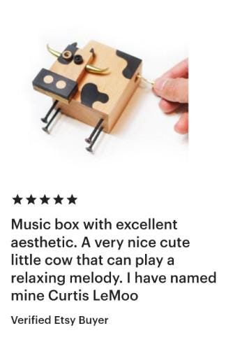 Hand Crank Cow Shaped Wooden Music Box | Kawai Gift For Baby Shower