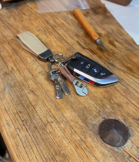 Handmade Wooden Miniature Wrench Keychain | Quirky Desk Accessory