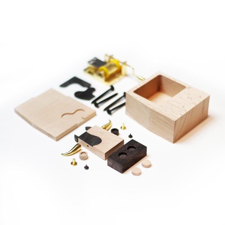 Hand Crank Cow Shaped Wooden Music Box | Kawai Gift For Baby Shower