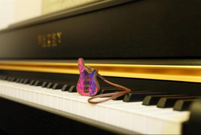 Handmade Wooden Mini Colorful Bass Keychain | Gift For Music Lover