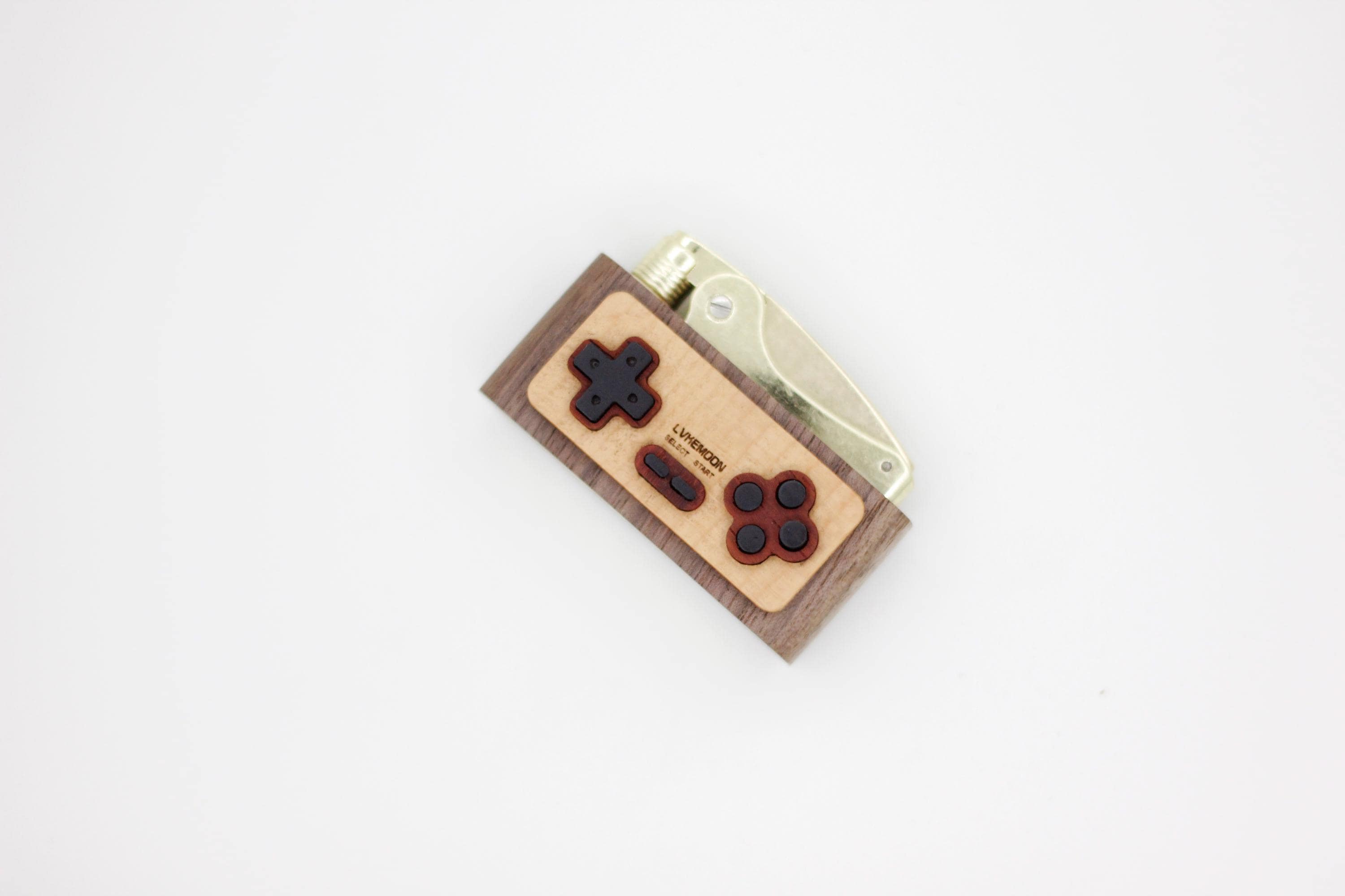 Wooden lighter with retro gaming controller 