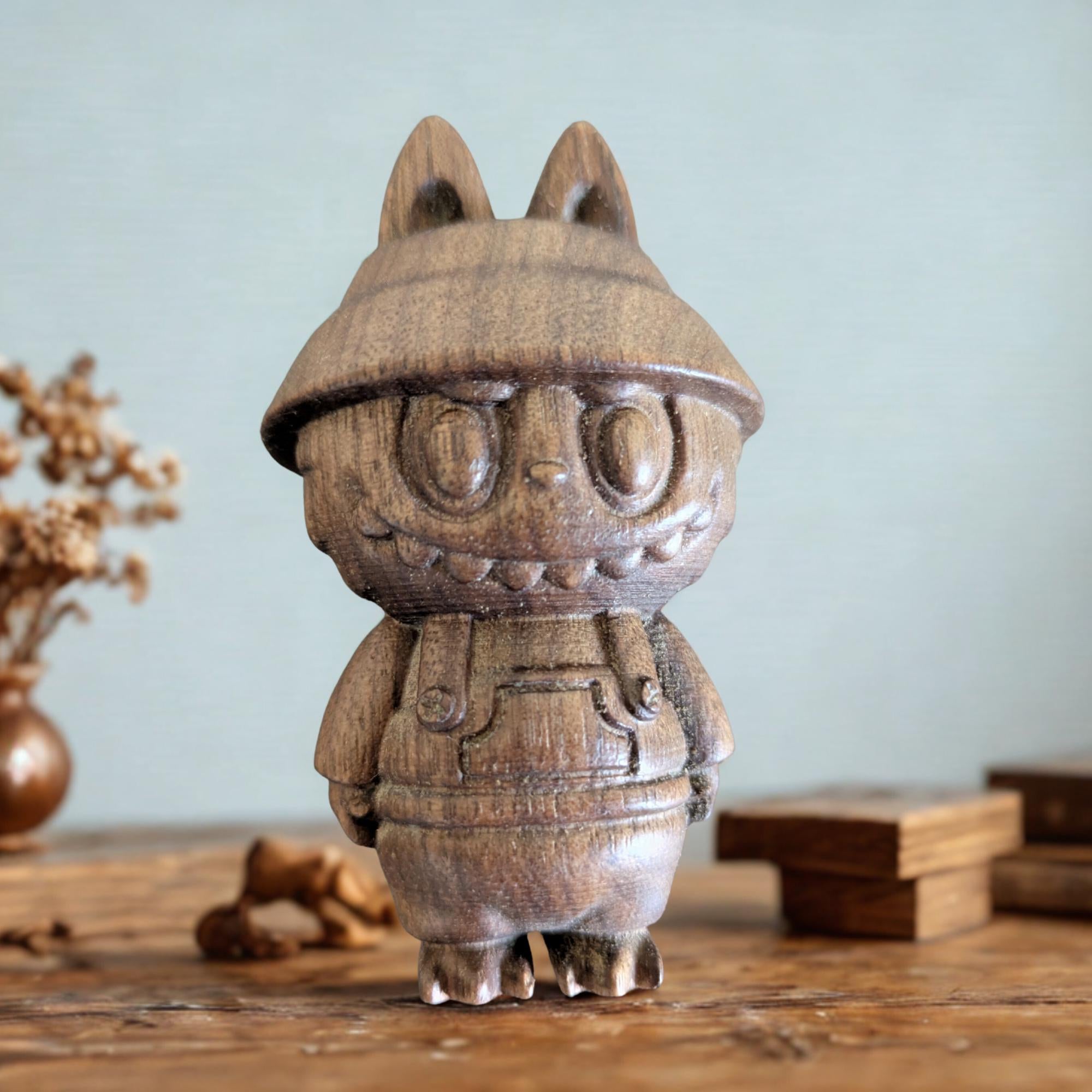 Handmade Wooden Labubu For Pop Mart Fans