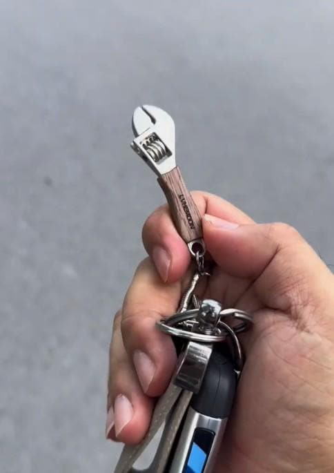 Handmade Wooden Miniature Wrench Keychain | Quirky Desk Accessory