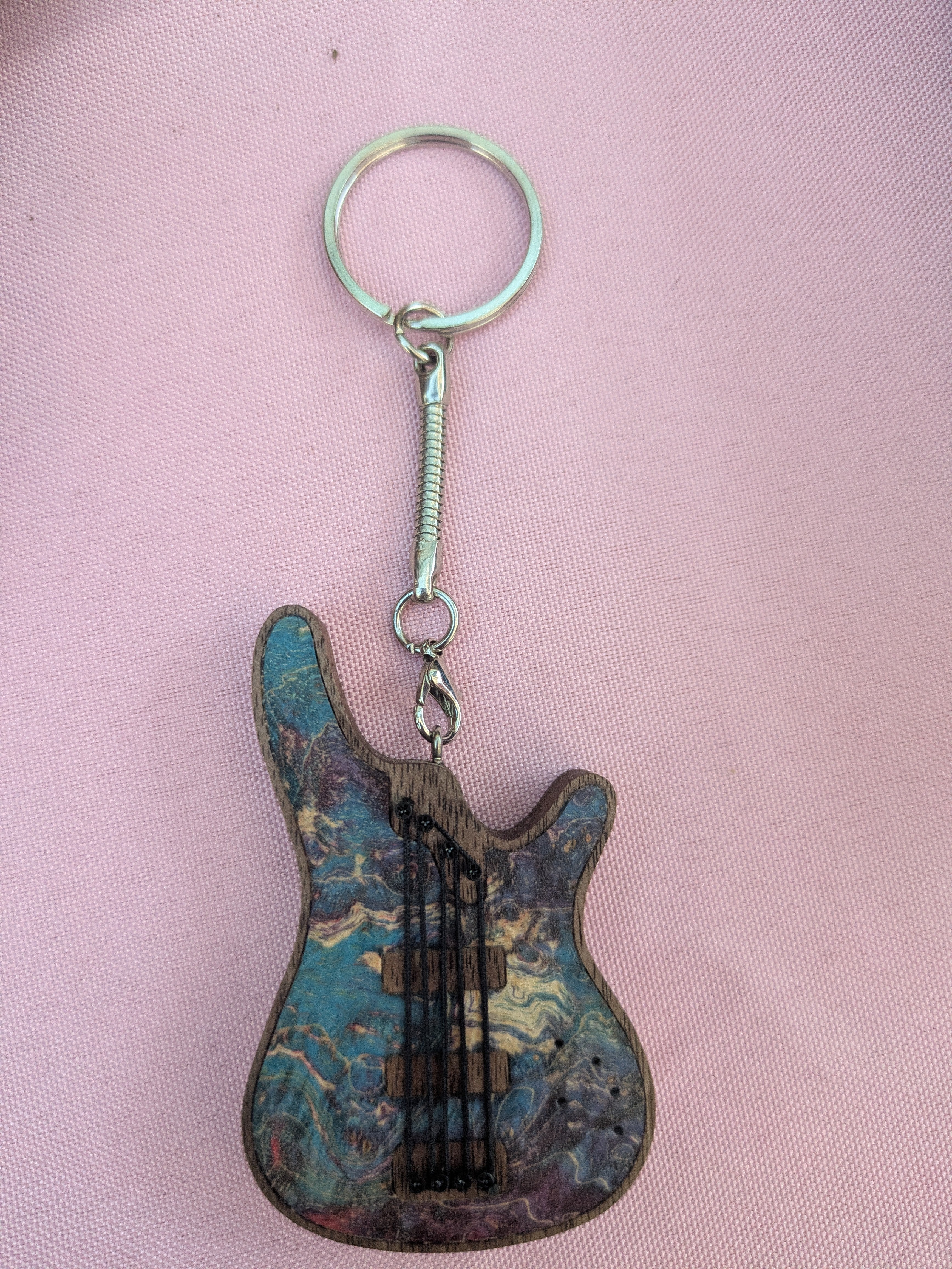 Handmade Wooden Mini Colorful Bass Charm | Gift For Bass Player
