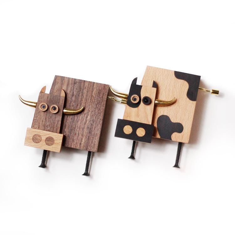 Hand Crank Cow Shaped Wooden Music Box | Kawai Gift For Baby Shower