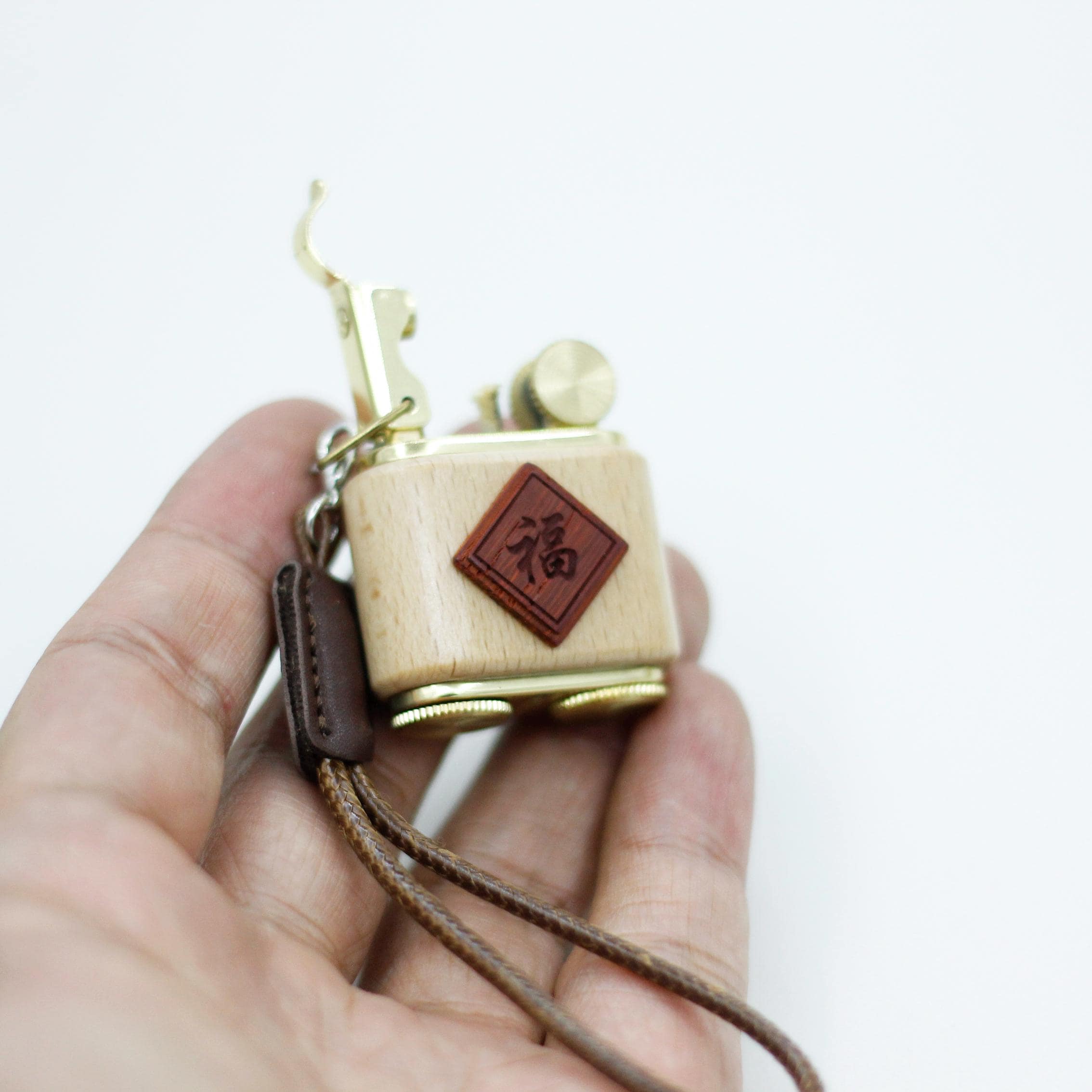 Handmade Wooden Lighter Chinese Characters Featuring Good Luck