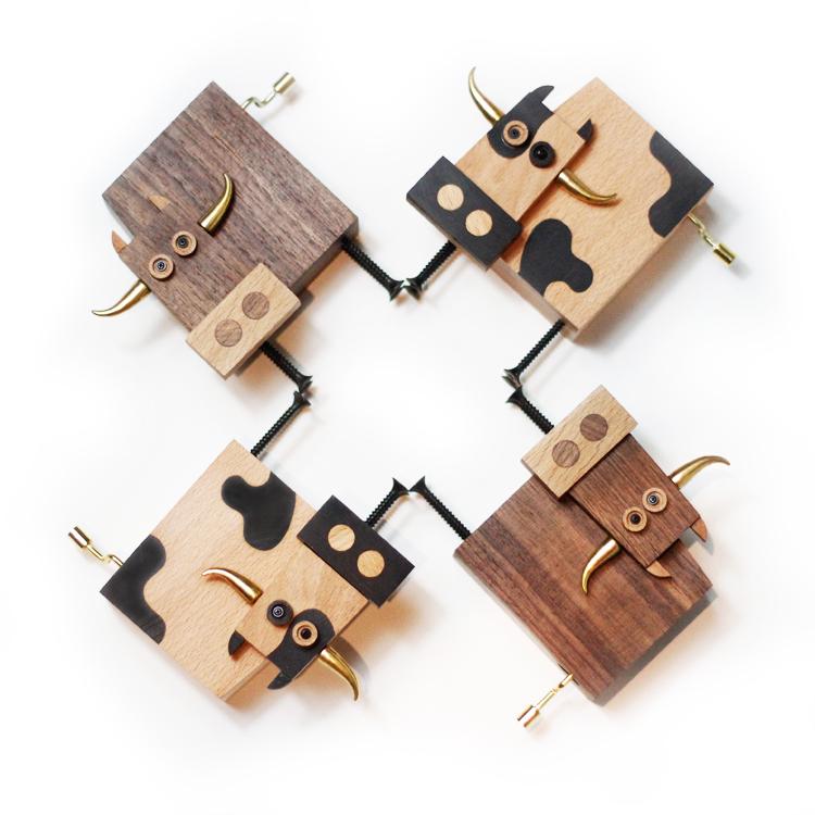 Hand Crank Cow Shaped Wooden Music Box | Kawai Gift For Baby Shower