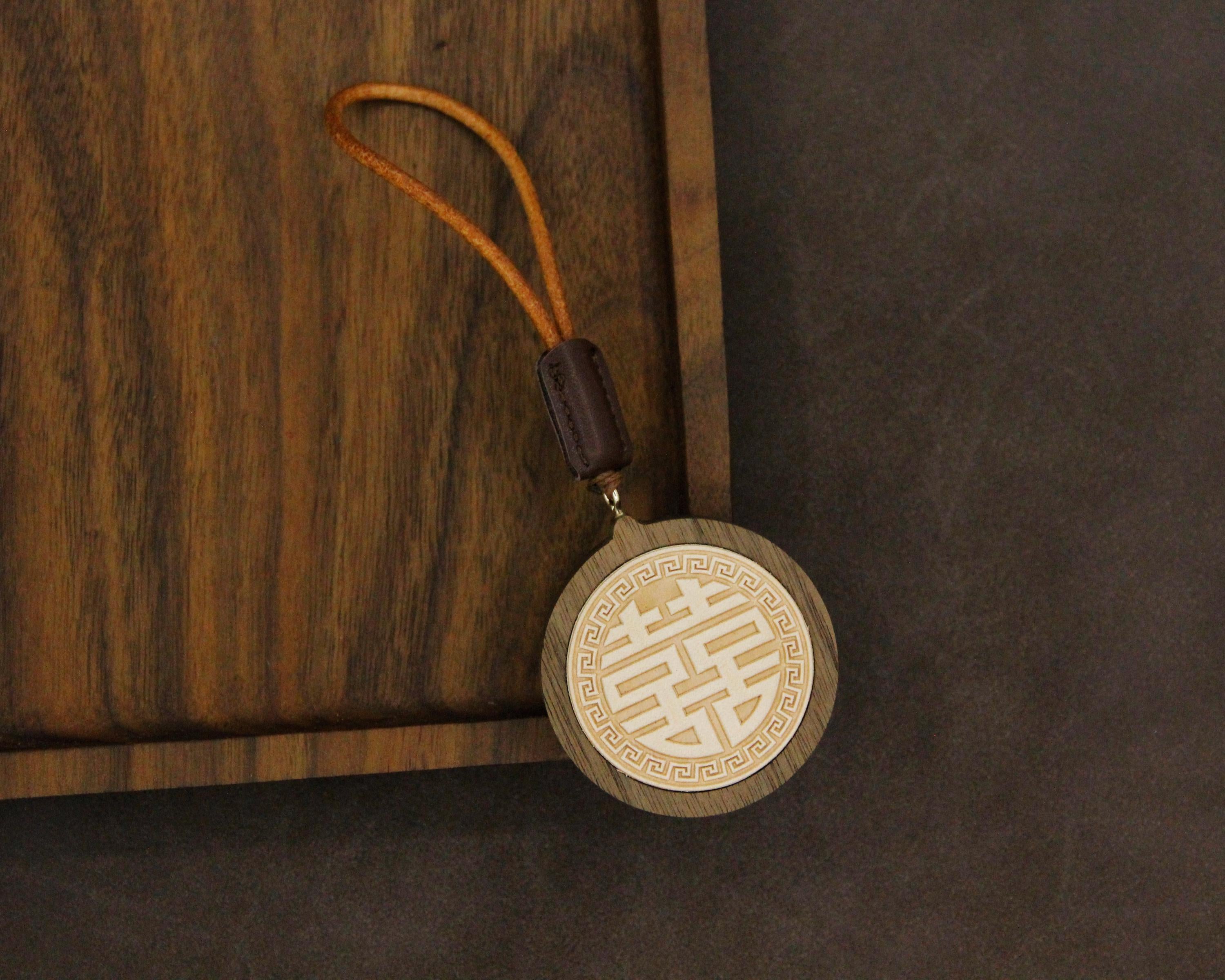 Handmade Wooden Double Happiness 喜喜 Round Ornament | Cultural Gift