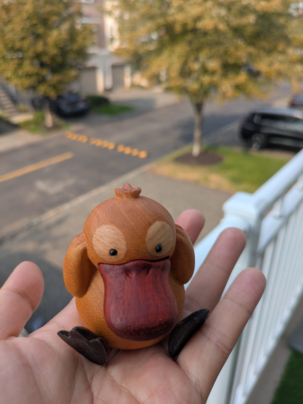 Handmade Wooden Yellow Psykick Duck Figurine