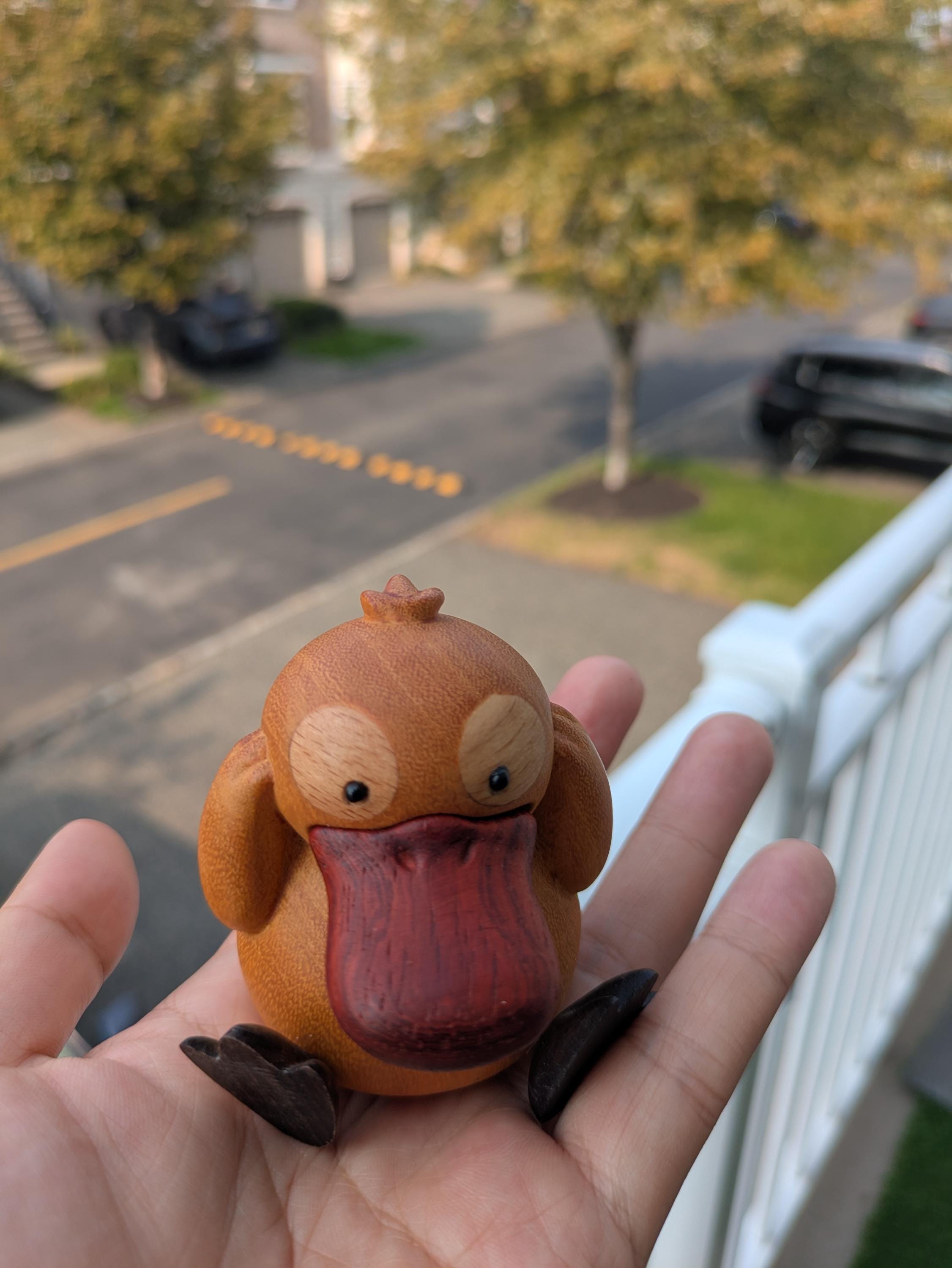 Handmade Wooden Yellow Psykick Duck Figurine