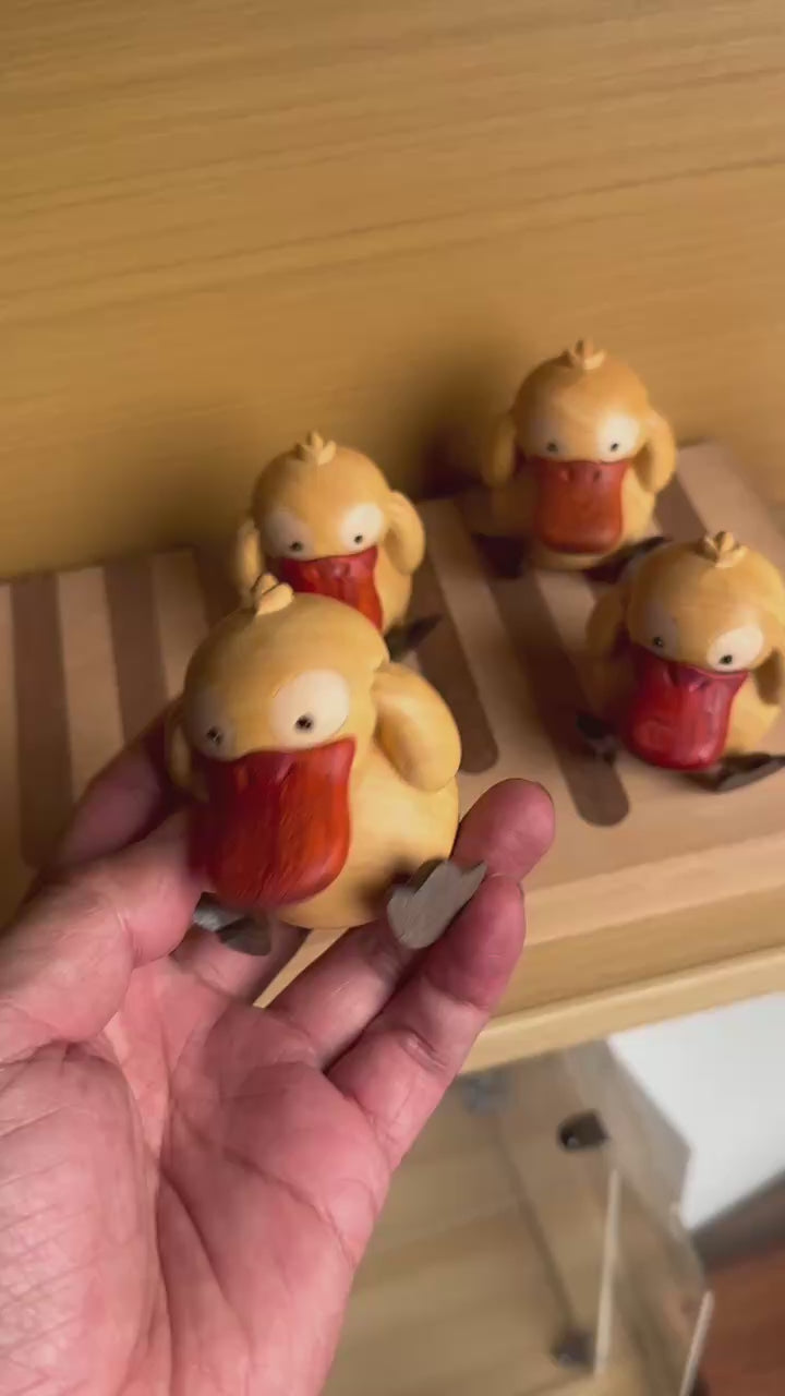 Handmade Wooden Yellow Psykick Duck Figurine | Confused And Funny Look